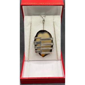 Sterling Silver And Cut Agate Pendant Italy Circa 1950/60