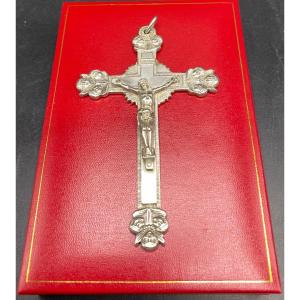 Large Cross In Silver Metal Around 1900