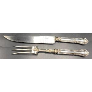 Two Piece Meat Service In Sterling Silver And 19th Century Steel By Berthier