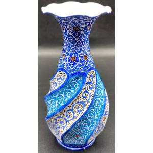 Soliflore In Enameled Brass Then Color Painted By Golnavi Iran Around 1920