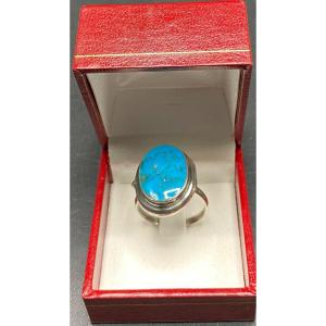 Sterling Silver Turquoise Compartment Ring From The 1930s By Cin)