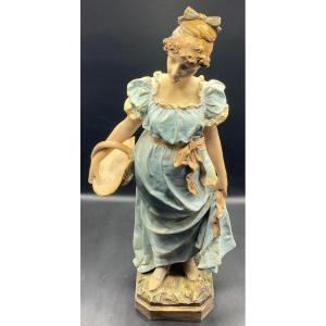 Female Subject In Painted Glazed Terracotta Circa 1900 Germany