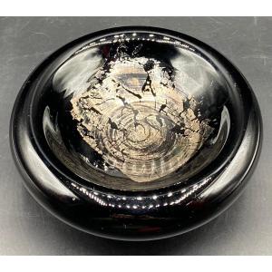 1940s/50s Murano Black Glass And Silver Leaf Bowl