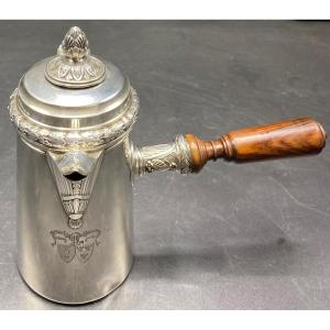 A Small Selfish Chocolate Maker In Solid Silver From The 19th Century By Risler & Carré