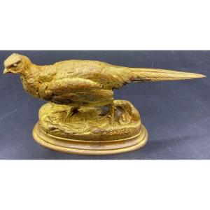 Pheasant Hen Subject In Gilded Cast Bronze From China, Late 19th Century By Alfred Barye