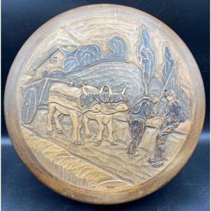 Large 1930s Basque Carved Wooden Box By Dou Et Lam