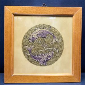 Mosaic-like Glazed And Painted Earthenware Tile Italy Circa 1950/60 By Iris