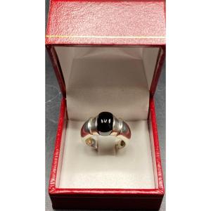 Mixed Ring In Solid Silver And European Onyx Cabochon From The 1960s/70s