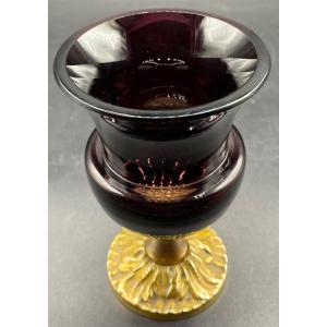 Small Bordeaux Crystal Cup On Bronze Shower Foot Late 19th Century Baccarat 
