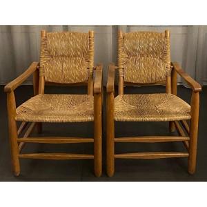 Pair Of Armchairs Number 21 Chamrousse Model By Charlotte Perriand 1950