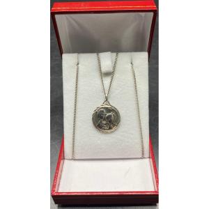 “les Amoureux De Peynet” Pendant And Chain In Solid Silver From The 1960s/70s French