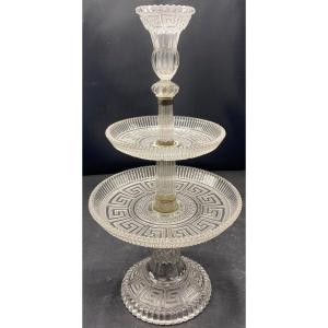 Tiered Serving Tray In Molded Blown Glass, Late 19th Century, Portieux Glassworks