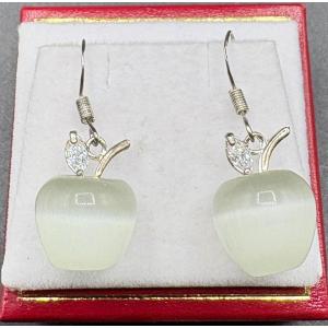 Pair Of Earrings In Solid Silver Oxide And Natural Stone, European From The 1980s