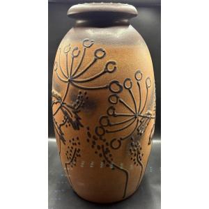 Large Glazed Ceramic Vase With Relief Decor From The 1960s By Scheurich Keramik 