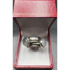 Sterling Silver Ring With Two Labradorite Cabochons From The 1970s/80s