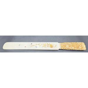 Ivory And Inlaid Letter Opener, Gold Enamel From Japan, 1900s