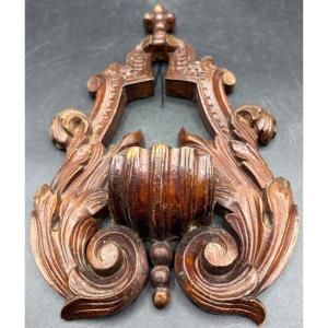 French Patinated Carved Wooden Holy Water Font, Late 19th Century
