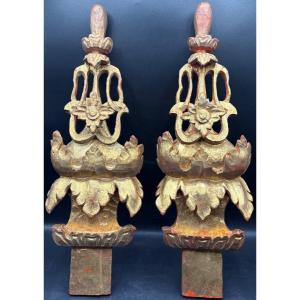 Pair Of Italian Gilded Carved Wood Decors Circa 1950/60