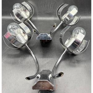 A Pair Of 1960s French Chrome-plated Brass Sconces