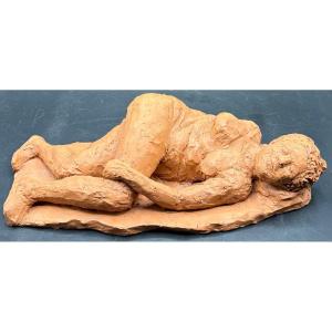 Nude Female Subject In Terracotta Fashioned By Gm From The 1980s
