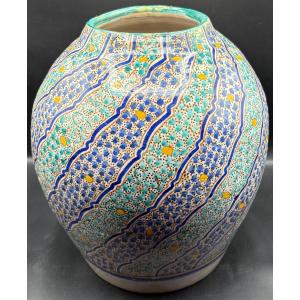 Large Maroco For Fès Painted Glazed Terracotta Vase, 18th Century