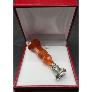 A Late 19th Century French Cut Agate And Sterling Silver Seal