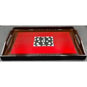 Small Lacquered Wooden Tray With Mother-of-pearl Decor, Japan, Circa 1960/70