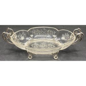 Small Engraved Blown Crystal Planter Mounted In Sterling Silver Late 19th Century Saint Louis &