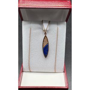 Sterling Silver Pendant With Lapis Lazuli And Zirconium Oxides, Signed "soirée" Circa 1980