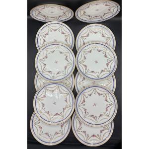 A Set Of Twelve 1900s Painted Glazed Porcelain Cake Plates Signed Mab