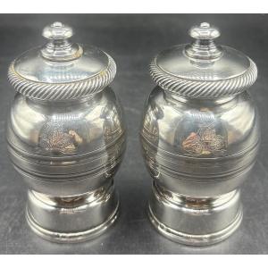 Pair Of Silver-plated Pepper Shakers From Christofle & Peugeot From The 1900s