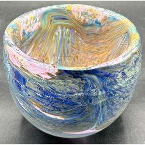 1950s French Multi-layered Glass And Crystal Low Vase