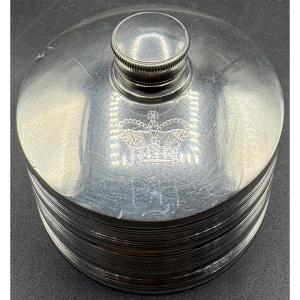 1900s English Silver-plated Ointment Pot With Coat Of Arms By James Dixon And Sons 