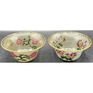 Two Chinese 1950s/60s Plique-à-jour Gilt Brass And Enamel Bowls
