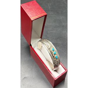 1960s/70s Indian Turquoise Sterling Silver Open Bangles