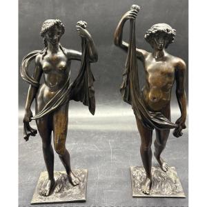 Pair Of 18th Century Bronze Subjects Adam And Eve French 