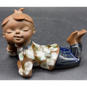 Japanese Glazed Terracotta Subject By Seto Craft Coyltd From The 1960s