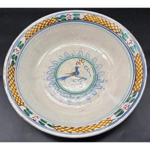 Large Bowl In Enameled And Painted Terracotta, 18th Century, Spanish