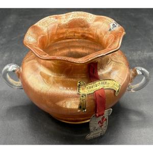 1950s/60s Murano Glass Vase With Gold Glitter 