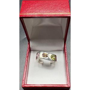 French Solid Silver And Zirconium Oxide Ring Circa 1980