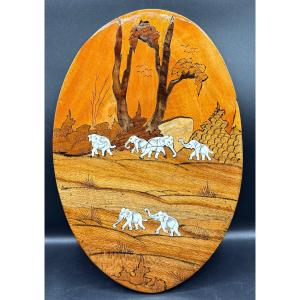 Small Inlaid And Painted Panel From India Circa 1930