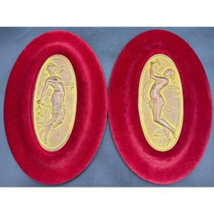 A Pair Of French 1900s Two-tone Gilt-bronze Plaques