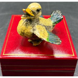 Vienna Bronze Bird, Silvered And Enameled, 1970s/80s
