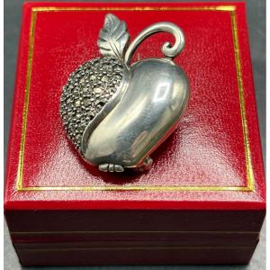 1930s French Sterling Silver And Marcasite Brooch 
