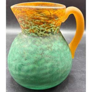 1920s Crystal Pate Pitcher Signed Georges De Feure