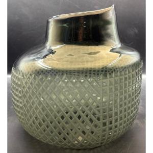 1960s/70s European Cut Molded Blown Glass Vase 
