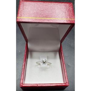 18 Carat White Gold Ring With 9 Diamonds  From The Years 1809-1819 French 