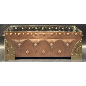 1910s Austrian Polished Brass And Hammered Copper Planter 