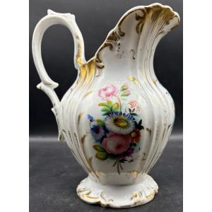 Large Painted And Gilt Enamel Porcelain Pitcher Circa 1870 Old Paris 