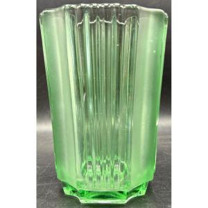 1940s Avesn Molded Pressed Glass Vase With Sandblasted Portions